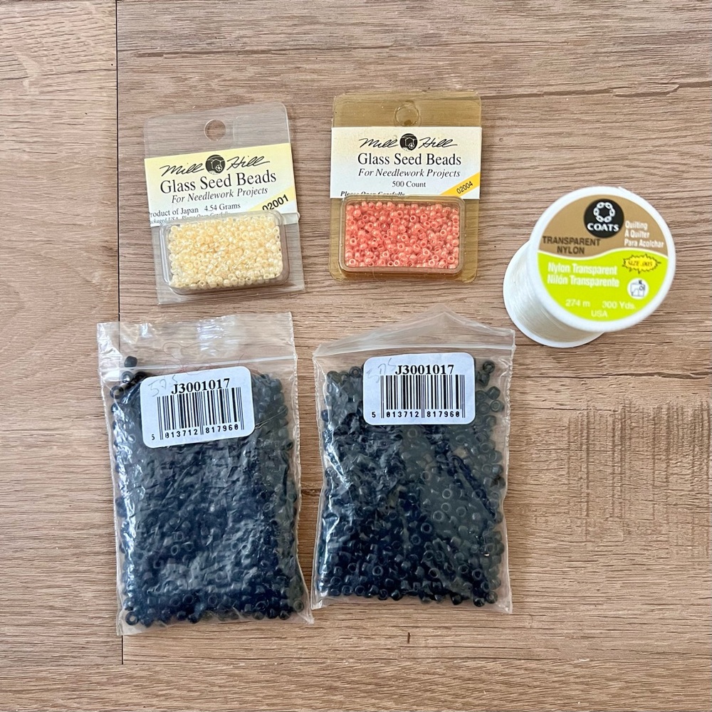 Lot of 5 Vintage Packs MILL HILL Glass Seed Beads & Nylon Thread for Needlework‎